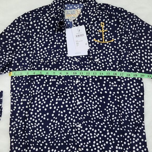 Free People -652 Sandrine Rose Navy Polka Dot Anchor button down shirt Small - Picture 8 of 9